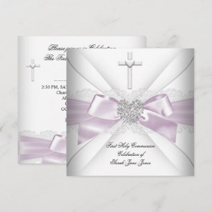 Convite Garota Primeira Comunhão Sagrada, Coração de Prata