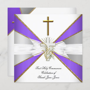 Convite Garota Primeira Sagrada Comunhão Púrpura Floral Br