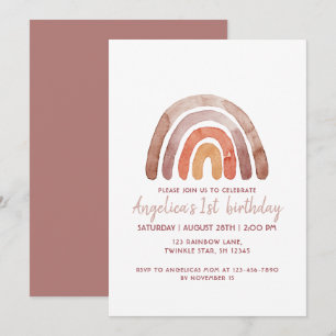 Convite Garota primeiro aniversario Arco-Íris com Cor Ún