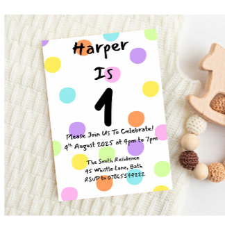 Convite Garota primeiro aniversario Convidando Bolinhas de