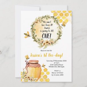 Convite Garota primeiro aniversario De Abelhas