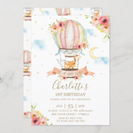 Convite Garota primeiro aniversario de Balões de Ar Quente