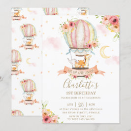 Convite Garota primeiro aniversario de Balões de Ar Quente