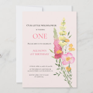 Convite Garota primeiro aniversario de flor selvagem