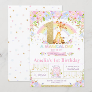 Convite Garota primeiro aniversario de Girafa