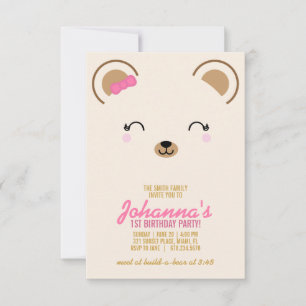 Convite garota QUALQUER IDADE Teddy BEAR Festa de anivers