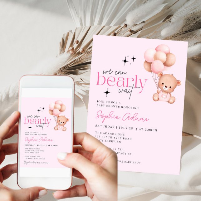 Convite Garota Que Podemos Aguardar Chá de fraldas De Urso (Criador carregado)