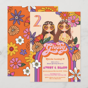Convite Garota Retro Hippie Aniversário Groovy 70's 60's G