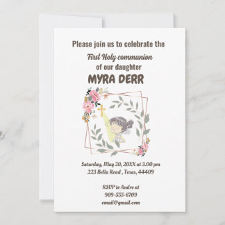 Convite Garota rezando para jesus cruzar a primeira comunh