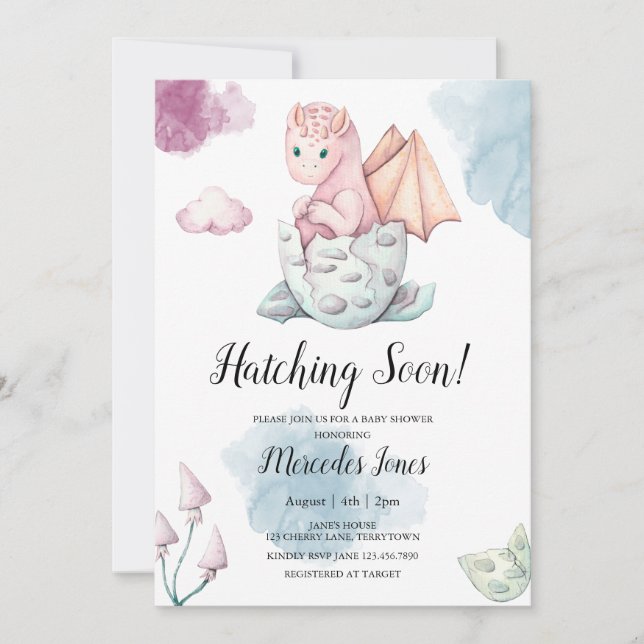 Convite Garota Rosa Atacando Dragão Atacando Rapidamente C (Frente)