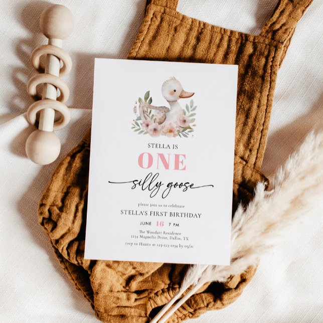 Convite Garota rosa-branca, um Bobo ganso Festa de anivers (Criador carregado)