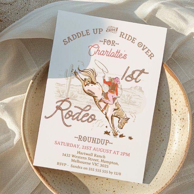 Convite Garota Rosa Castanha Primeiro primeiro aniversario (Girls First Rodeo Birthday Invitation, Cowgirl First Rodeo 1st Birthday Invitation, Horse Western)