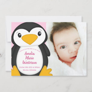 Convite Garota Rosa Chá de fraldas Pinguim