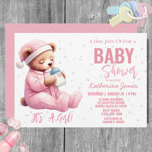 Convite Garota Rosa-Chá de fraldas-Urso
