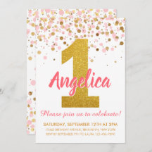 Garota Rosa Dourada Confetti Primeiro Aniversário