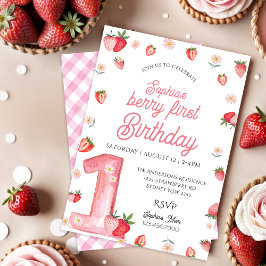 Convite Garota Rosa Morango Berry Primeiro Aniversário