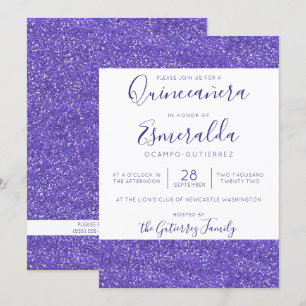 Convite Garota Roxa Glitter Sparkle Quinceanera