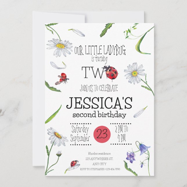 Convite Garota segundo aniversário Magia de Cólvora de Cól (Frente)