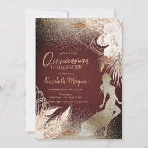 Convite Garota Silhouette, Floral Boho Flores Pampas Grass