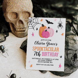 Convite Garota Spooktacular do Halloween Pumpkins Rosa
