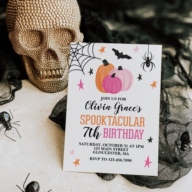 Convite Garota Spooktacular do Halloween Pumpkins Rosa (Criador carregado)