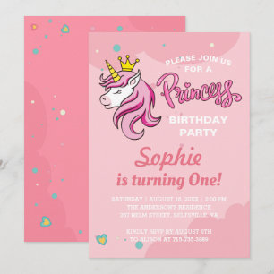 Convite Garota Unicórnio Princesa Festa de aniversário d