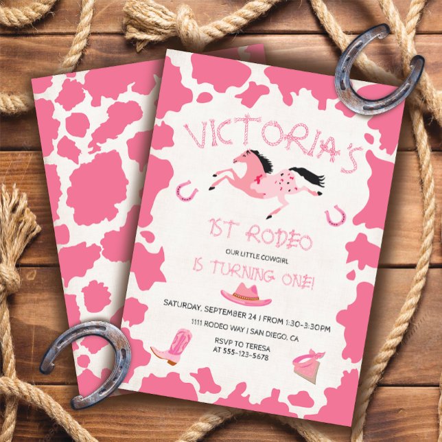 Convite Garota-Vaca 1rua Rodeo Festa de aniversário padrão (Criador carregado)