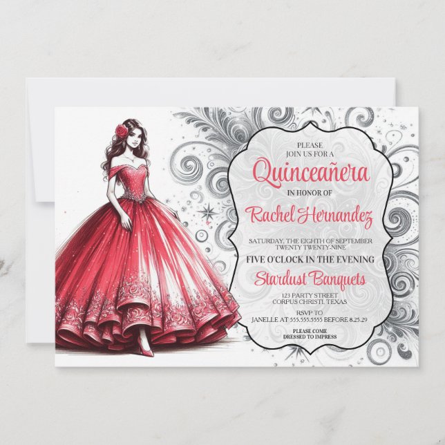 Convite Garota Vermelha da Quinceañera (Frente)