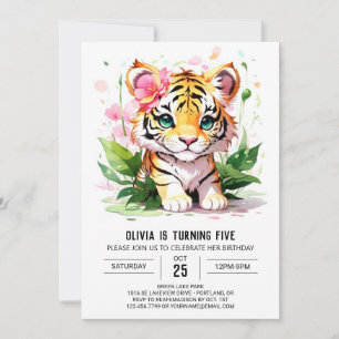 Convite Garota Whimsic Costumando Tigre Aniversário