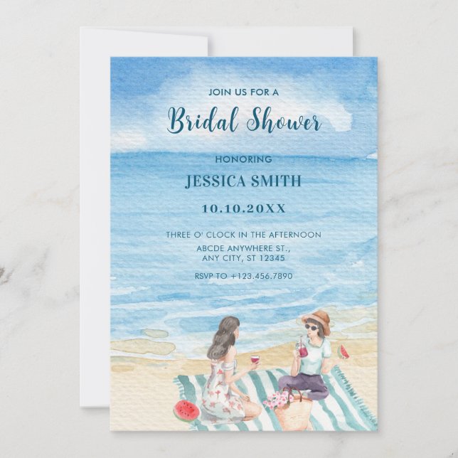 Convite Garotas aquarelas que viajam no chá de panela de p (Frente)