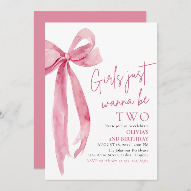 Convite Garotas Arcos Rosa Só Querem Ser Dois segundos ani (Frente/Verso)