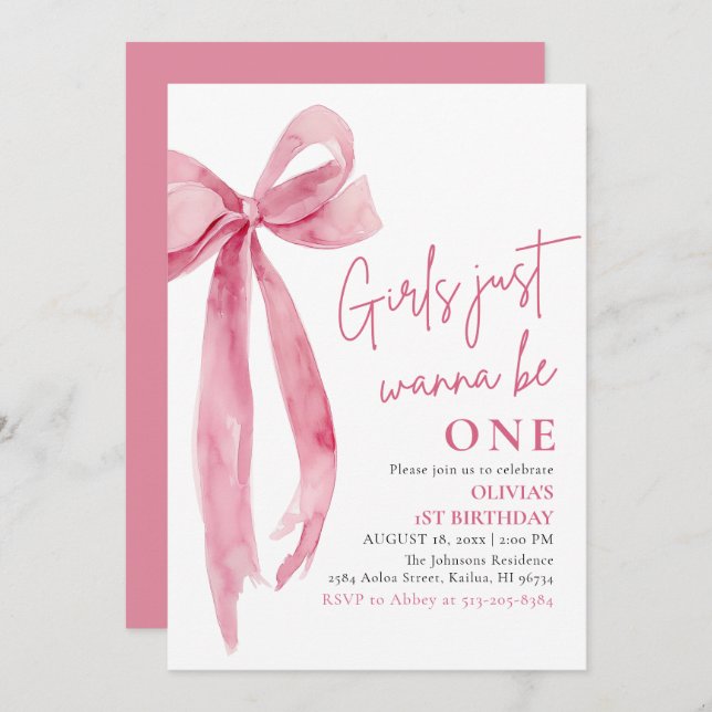 Convite Garotas Arcos Rosa Só Querem Ser Um primeiro anive (Frente/Verso)