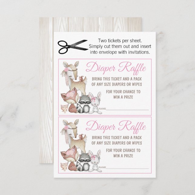 Convite Garotas da Floresta Doce Fralda Raffle (Frente/Verso)