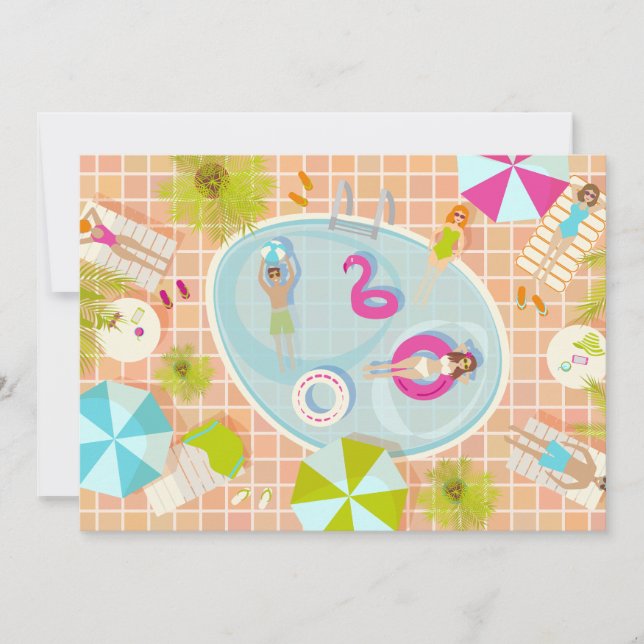 Convite Garotas de biquíni e rapazes jogando jogo de pisci (Frente)