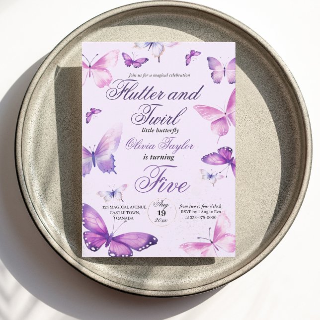 Convite Garotas de borboleta elegante 5 Aniversário (Criador carregado)