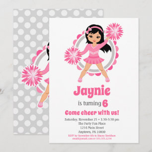Convite Garotas de Cabelo Preto, Cheerleader Rosa, animam 