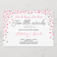 Garotas de Chá de fraldas Gêmeas, rosa e prata