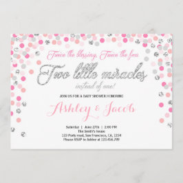 Convite Garotas de Chá de fraldas Gêmeas, rosa e prata