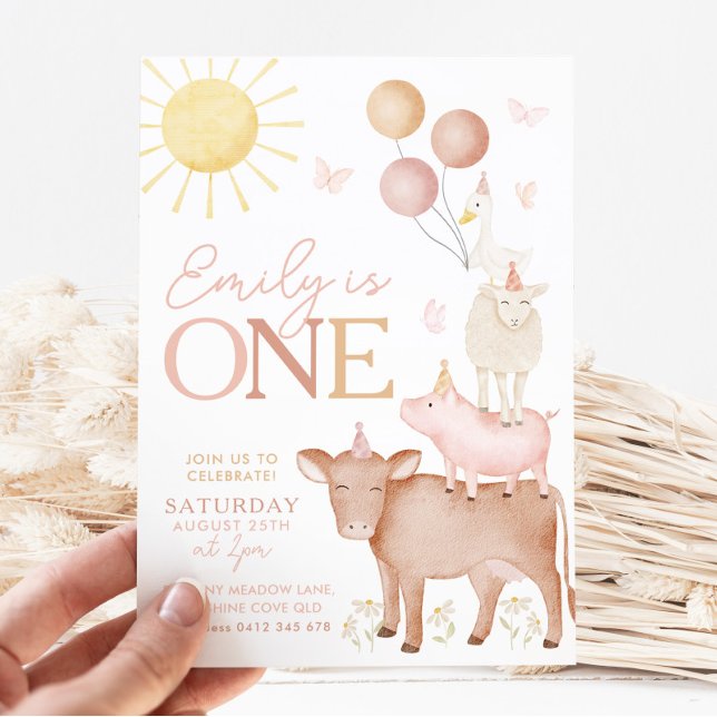 Convite Garotas de Festas de Barnyard de Animais primeiros (Criador carregado)