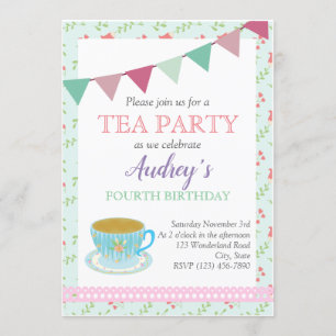 Convite Garotas do Tea Party Chique de aniversário à tar
