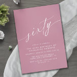 Convite Garotas Elegantes Rosa-Rosa cor-de-rosa, 60º anive<br><div class="desc">Simples e elegantes convites para 60 anos com o título "60" de texto em um guião manuscrito. Fonte branca num rosa púrpura pálido.</div>