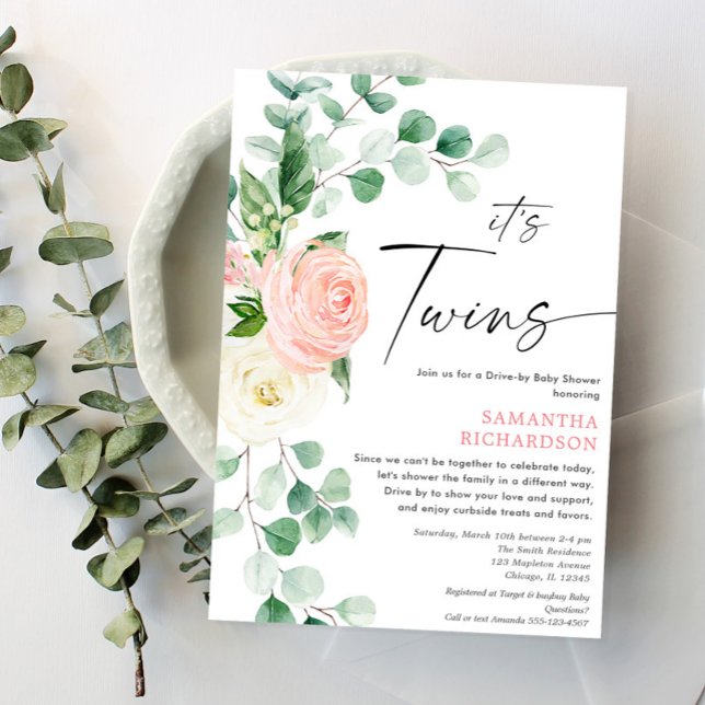 Convite Garotas gêmeas dirigem por chá de fraldas de verde (Criador carregado)