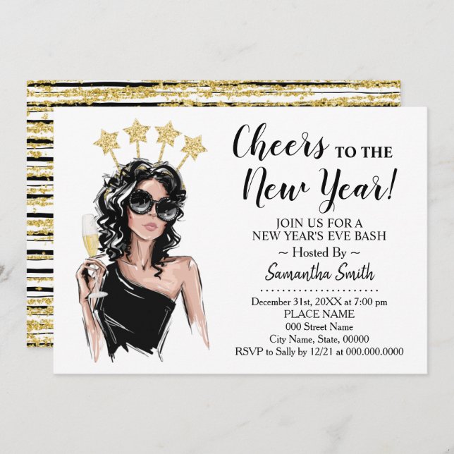 Convite Garotas Noturnas aplaudem o ano novo reluzente (Frente/Verso)