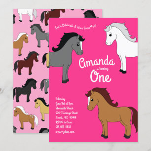 Convite Garotas-primeiro aniversario-Rosa-Rosa--de-Cavalo-