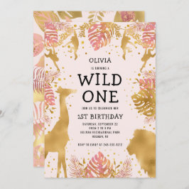 Convite Garotas primeiro aniversario Selva Rosa Safari