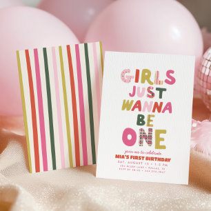 Convite Garotas Retrô Só Querem Ser Uma no 1º Aniversário