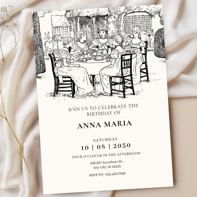 Convite Garotas retrô tomando chá  (Criador carregado)