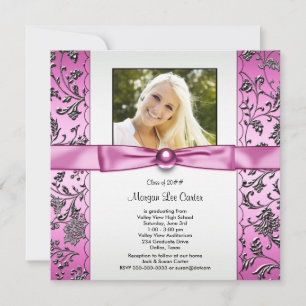 Convite Garotas Rosa e Preto Foto Graduação