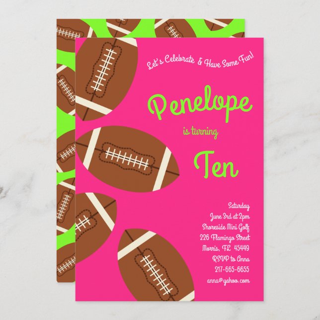 Convite Garotas Rosa-Rosa do Aniversário de criança de Fut (Frente/Verso)