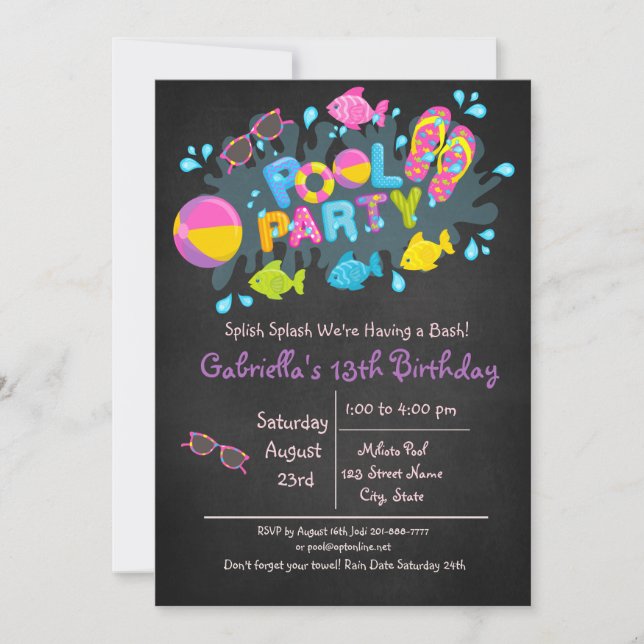 Convite Garotas Se Dividem Vindo À Nossa Festa De Piscina  (Frente)